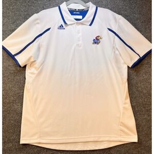 Kansas Jayhawks Shirt Mens‎ Large White NCAA Basketball Adidas Climalite Polo KU